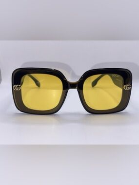Gucci Women's Square Sunglasses in Brown Frame with Yellow Lenses